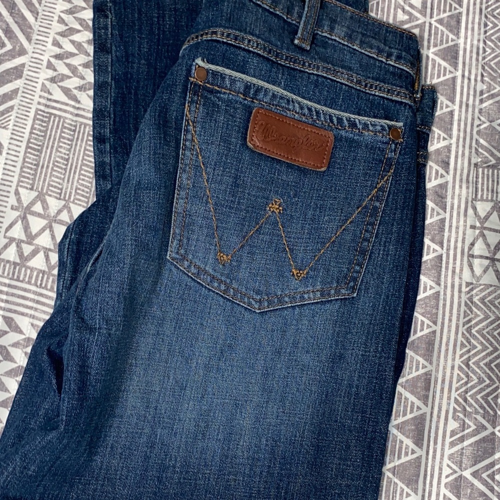 Wrangler Dark Blue Jeans with Tan Stitching